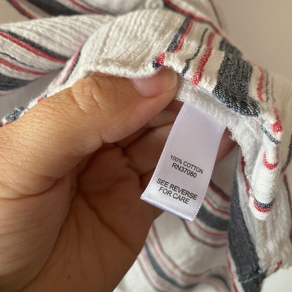 Cest 1946 Blouse Womens Large Striped Button Front Collared Hi Lo Hem Pleated - Picture 6 of 9